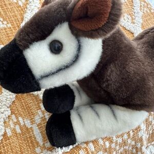Plush Okapi Animal Toy in Brown and White
